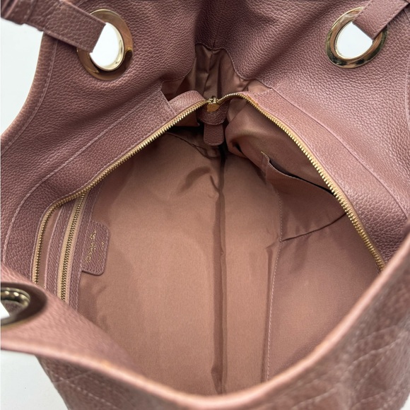 Auth Christian Dior Cannage Quilted Metallic Mauve Pink Leather Bee Hobo Tote - Picture 14 of 15
